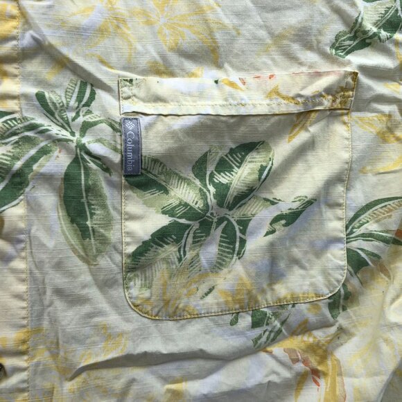 Columbia Mens Hawaiian Shirt XXL Short Sleeve Yellow Tropical Button Up Casual - Picture 5 of 10